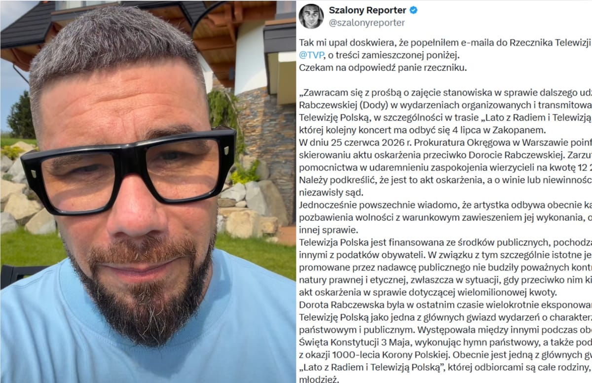 Szalony Reporter domaga się wyrzucenia Dody z TVP. Napisał list do rzecznika Zdjęcie główne wpisu