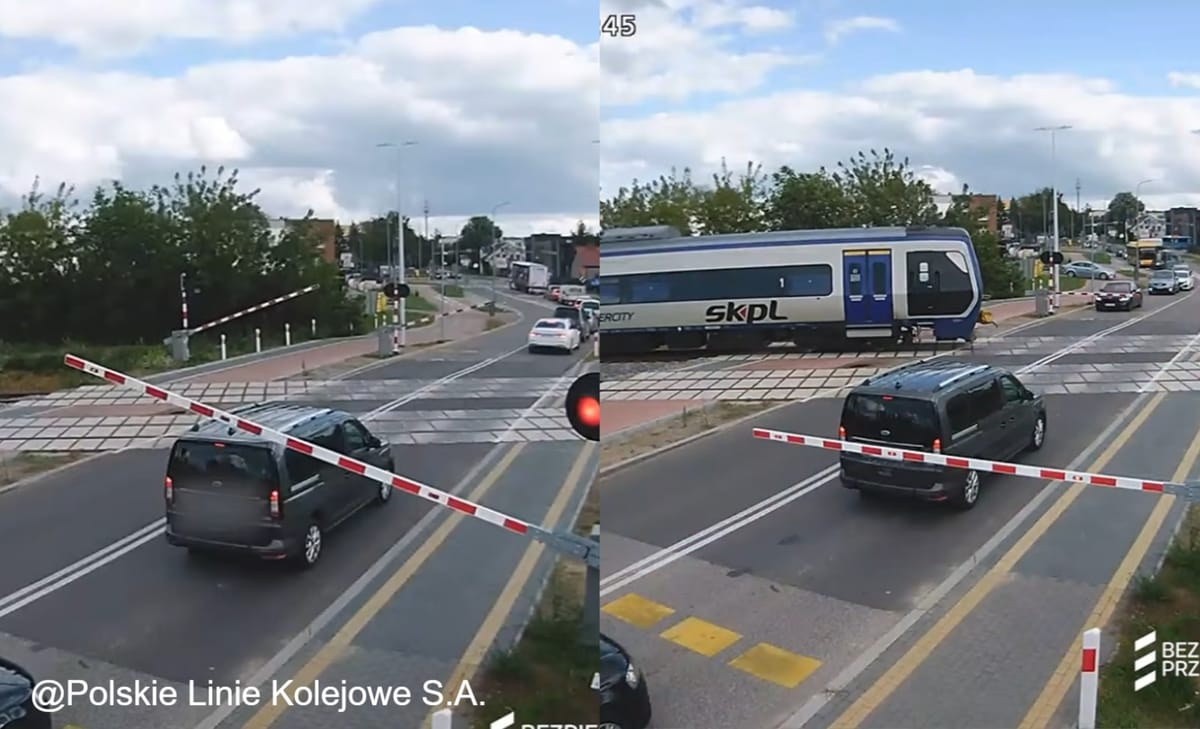 Kolejne auto uwięzione między rogatkami. Kierowca wjeżdża mimo korka za przejazdem Zdjęcie główne wpisu