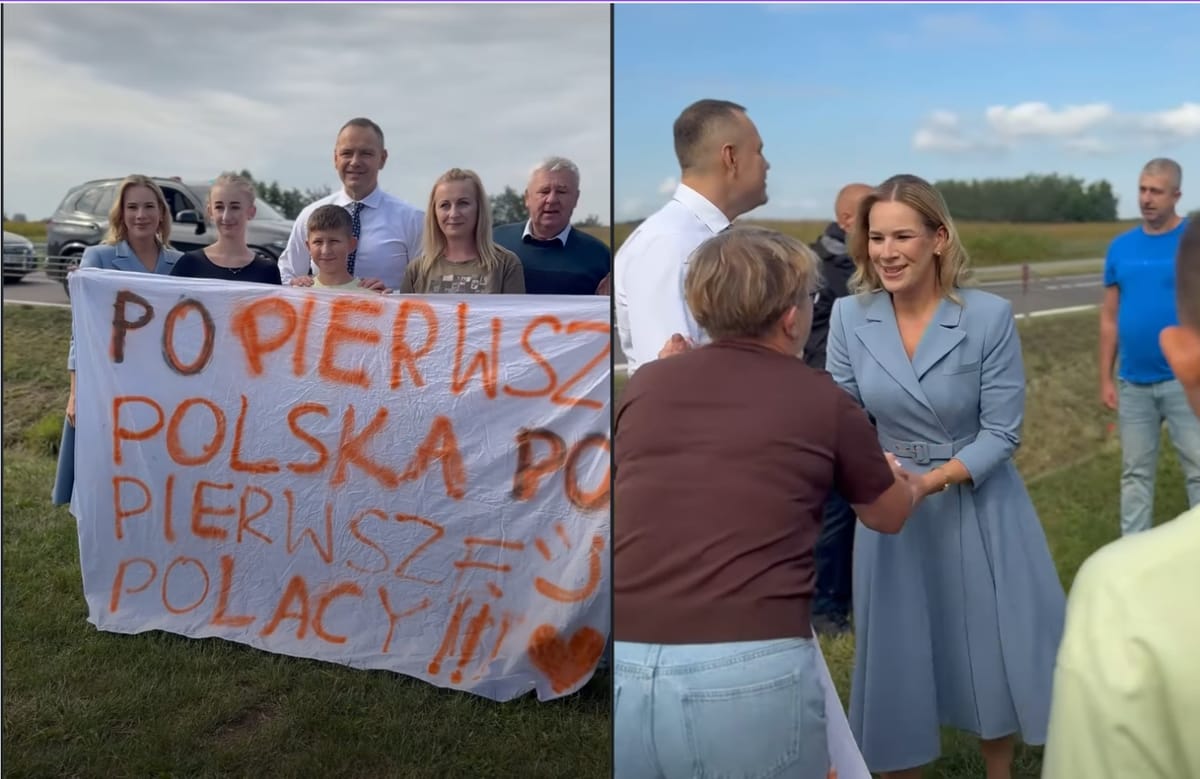 W drodze na dożynki Para Prezydencka zobaczyła ten baner. Zatrzymali się, by osobiście podziękować za wsparcie Zdjęcie główne wpisu