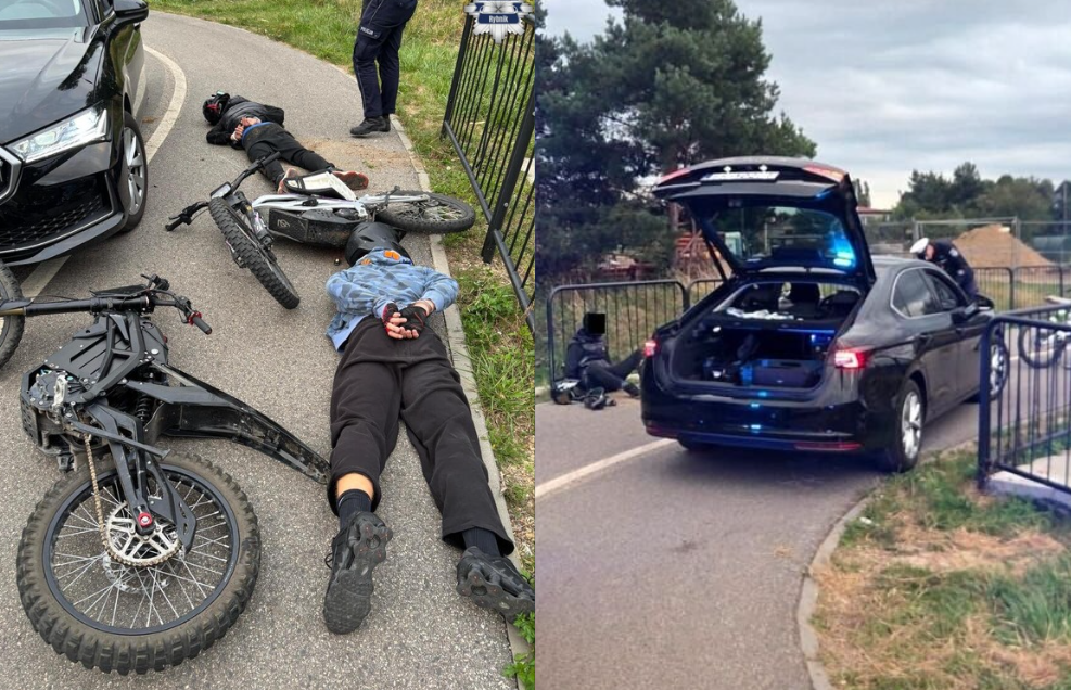 Ucieczka nastolatków na elektrycznych motocyklach przed policją skończyła się na glebie. Opublikowano nagranie Zdjęcie główne wpisu