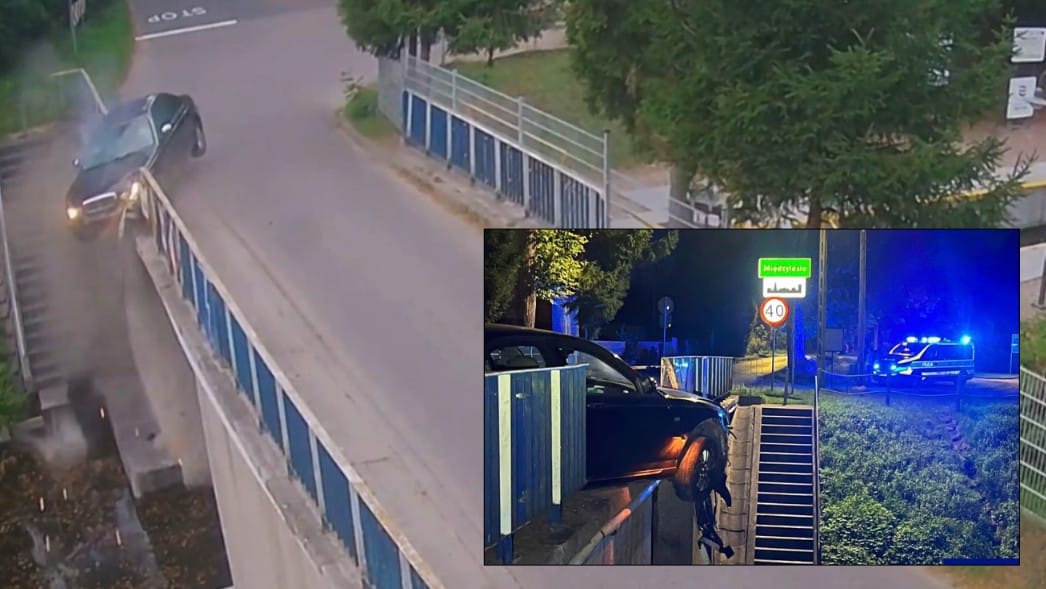 Gruzin udostępnił auto pijanej Ukraince. Kobieta wjechała w barierę mostu, auto zawisło nad kanałem Zdjęcie główne wpisu