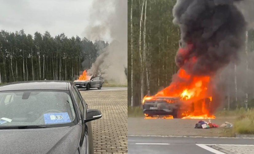 Omoda stanęła w ogniu podczas kontroli drogowej. Policjanci ewakuowali rodzinę z dzieckiem. Jest nagranie Zdjęcie główne wpisu