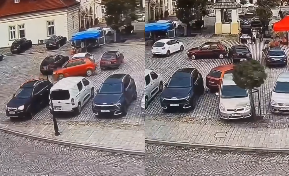 Jedno parkowanie, sześć rozbitych aut. 78-latka staranowała samochody na rynku. W sieci pojawiło się nagranie Zdjęcie wpisu