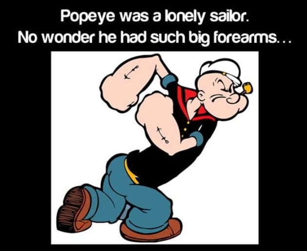 Popeye był samotnym marynarzem. Nic dziwnego, że miał tak silne ręce...
