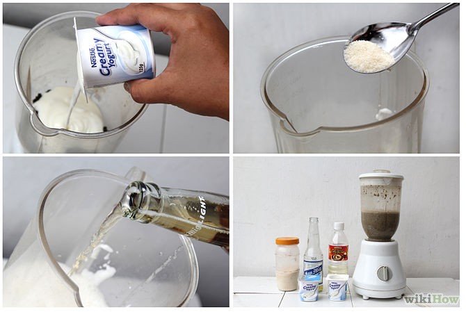 Krok Czwarty: Dodaj maślankę/jogurt, wodę i cukier. W razie potrzeby zagęść roztwór syropem kukurydzianym.