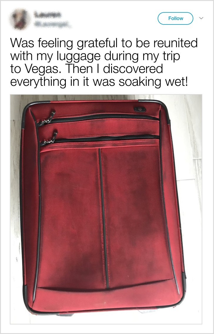 „Ucieszyłam się gdy odzyskałam swój bagaż podczas podróży do Vegas. Chwilę potem okazało się, że był całkowicie przemoczony”