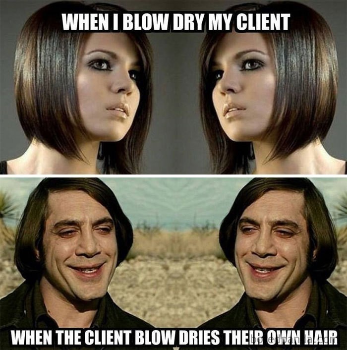 Kiedy wysuszę włosy klientce   /Kiedy klientka sama suszy swoje włosy