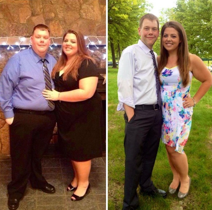 4. W 2013 roku, ta para zdecydowała, że czas przerzucić się na zdrowy tryb życia. Rok później, stracili łącznie 150 kilogramów i wyglądają świetnie.