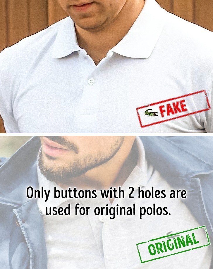 5. W oryginalnych koszulkach używane są wyłącznie guziki z dwoma dziurkami.