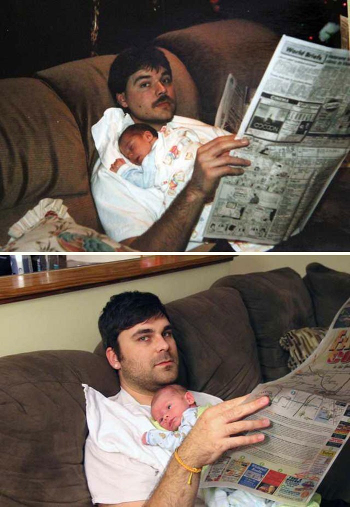 Maluch z 1 zdjęcia jest tatą na drugim zdjęciu 