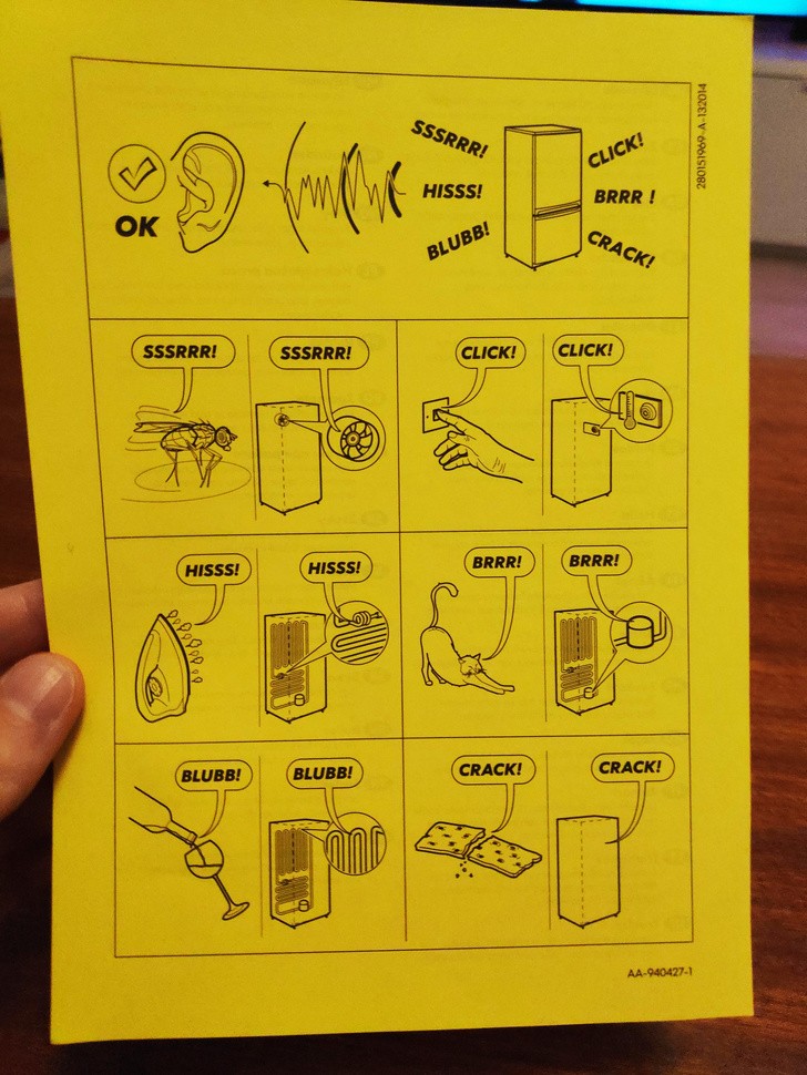 8. Ta instrukcja dołączona była do mojej lodówki aby poinformować mnie, że niektóre dźwięki są normalne i nie sygnalizują usterki