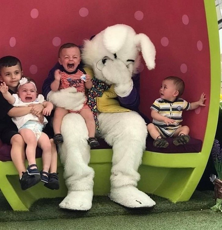 Reakcja królika jest jeszcze bardziej wymowna niż wyraz twarzy dzieci.