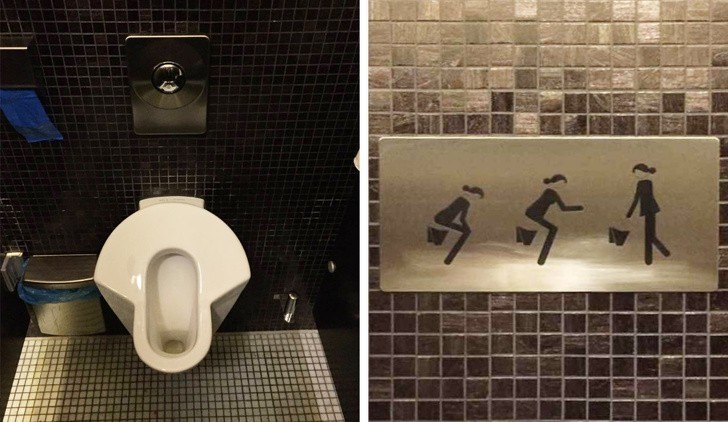 W damskich publicznych toaletach znajdują się pisuary.