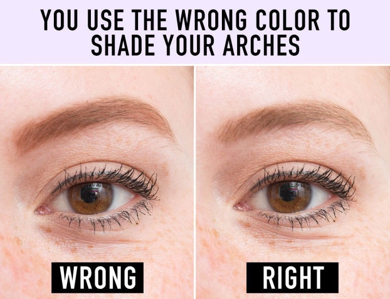 7. Używasz nieodpowiedniego koloru do podkreślenia brwi. Jeśli nie potrafisz dopasować idealnego koloru, spróbuj zmieszać dwa cienie o różnych stopniach jasności.