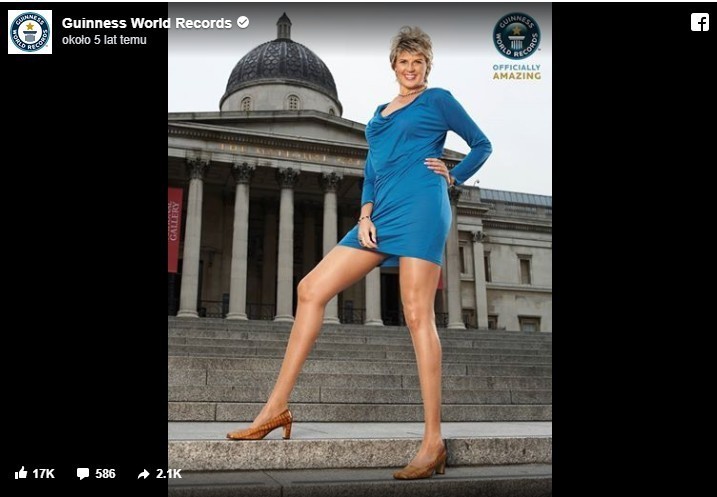 15. Svetlana Pankratova z Rosji to posiadaczka najdłuższych nóg. Ich długość to 132 cm