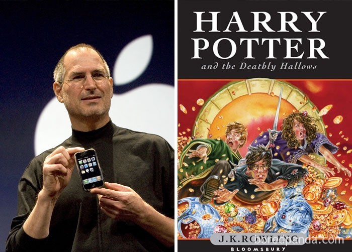 15. Ostatnia część sagi Harry'ego Pottera - „Harry Potter i Insygnia Śmierci” została opublikowana latem 2007 roku. Tego samego lata, Steve Jobs zaprezentował publicznie pierwszy model Iphone'a