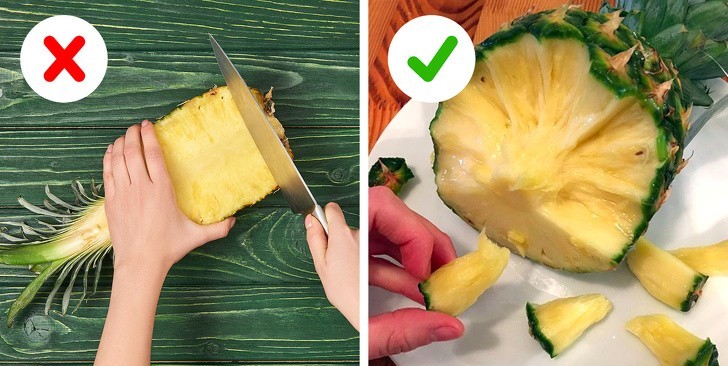 Nie potrzebujesz noża do dzielenia ananasa. Po prostu odrywaj "kawałki" jeden po drugim.