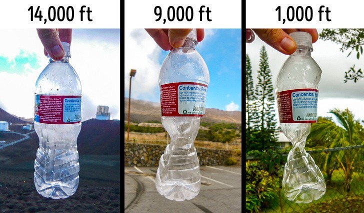 Ta zakręcona plastikowa butelka pokazuje jak ciśnienie powietrza zmienia się wraz z wysokością