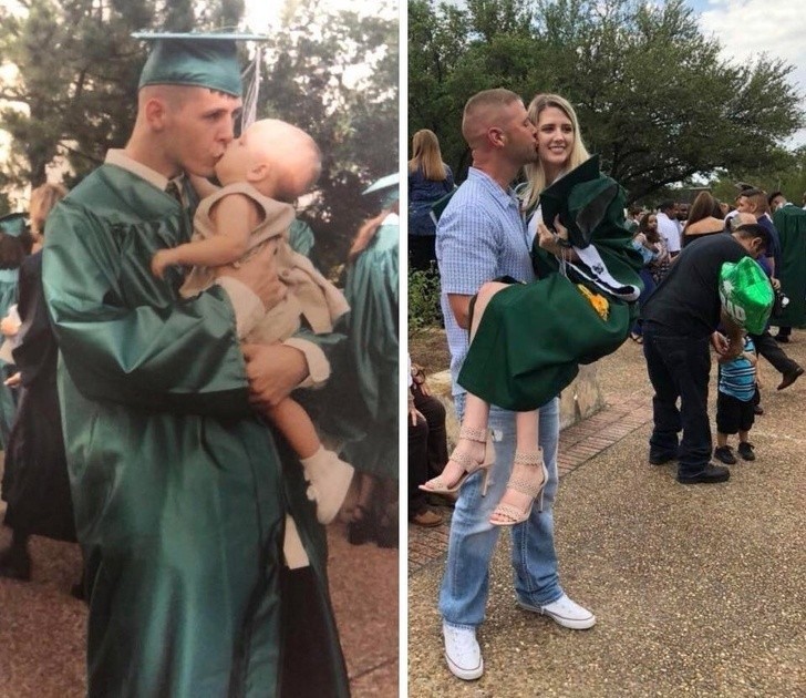 Jego córka towarzyszyła mu podczas zakończenia szkoły, a on zrewanżował się 18 lat później