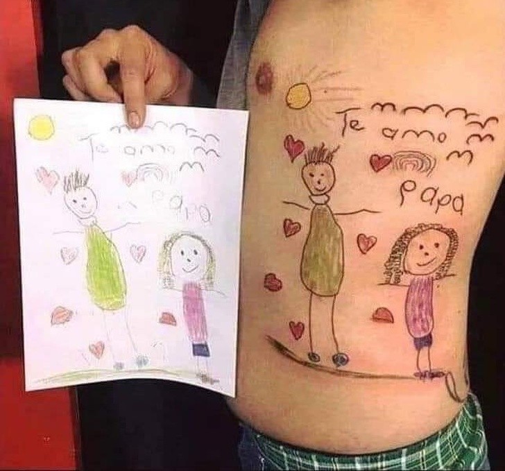 Zrobił sobie ten tatuaż, gdyż był to ostatni rysunek jego umierającej córki