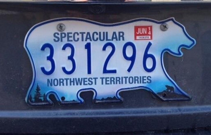 Północno-zachodnie regiony Kanady posiadają rejestracje samochodowe w kształcie niedźwiedzia polarnego.