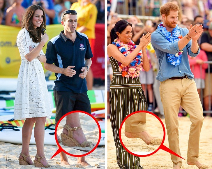 6. Książę Harry i księżna Meghan zdjęli buty na plaży