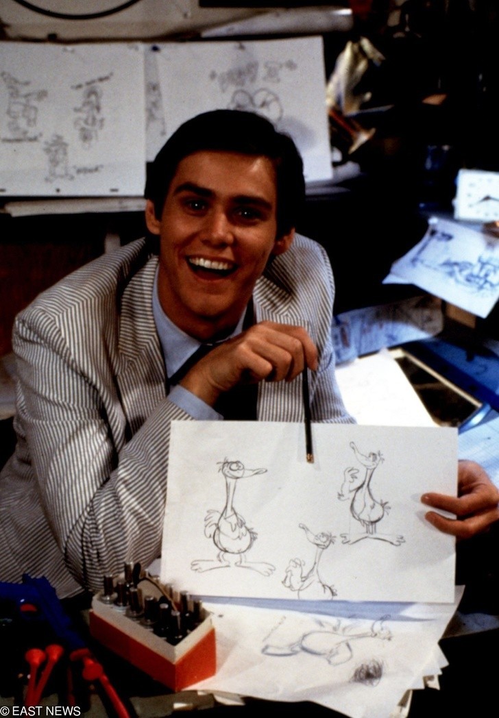 Jim Carrey w swojej pierwszej głównej roli w krótkim serialu "The Duck Factory" 1984