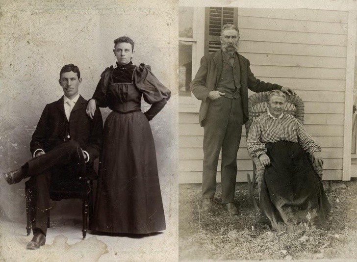 Moi pra-pradziadkowie podczas ślubu (1867) i 50 lat później (1917).