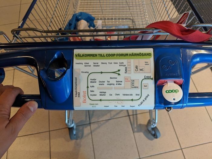 13. Wózki w supermarketach w Szwecji posiadają mapę sklepu