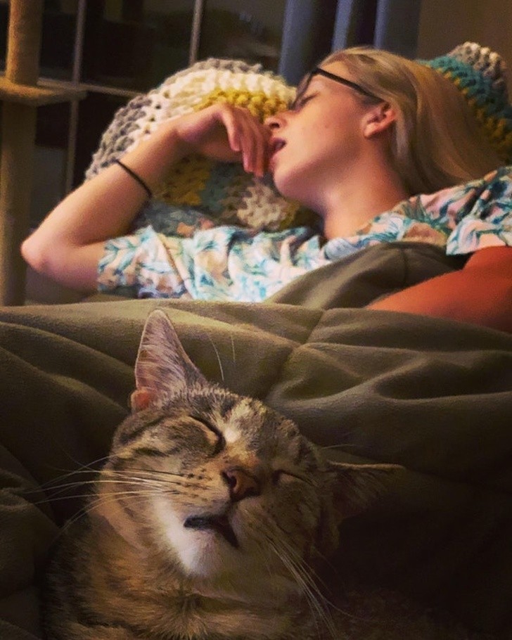 "Tak śpi moja narzeczona i jej kot."