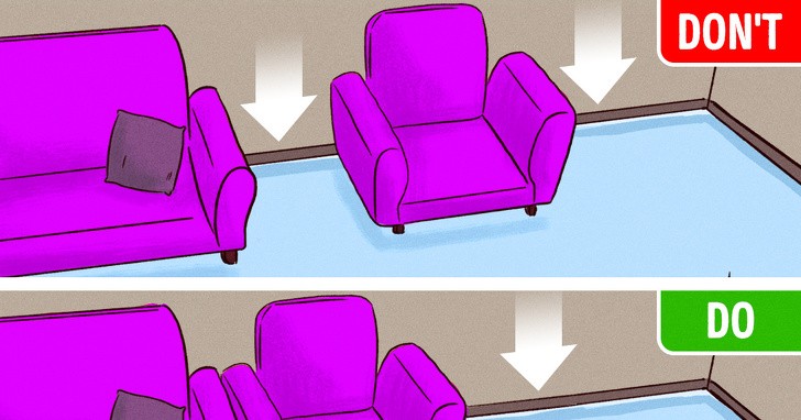 8. Pozostawianie niewielkich odstępów między sofą a fotelem