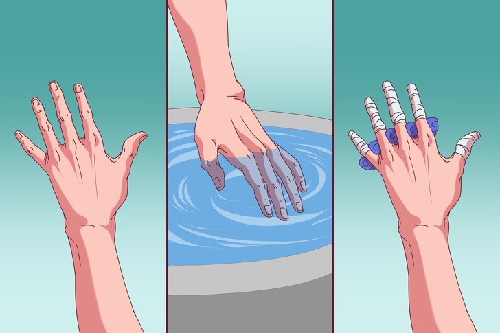 10. W przypadku odmrożenia, zanurz kończynę w ciepłej (ale nie gorącej) wodzie, a następnie owiń ją bandażem i umieść bawełnę między każdym z odmrożonych palców.