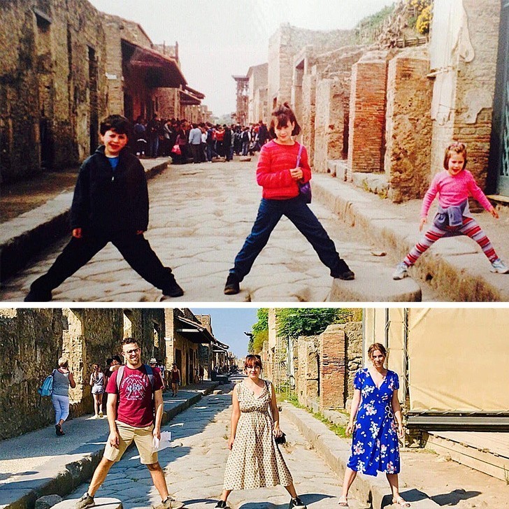 11. "Ja i moje siostry odtworzyliśmy nasze zdjęcie z Pompejów sprzed 15 lat."