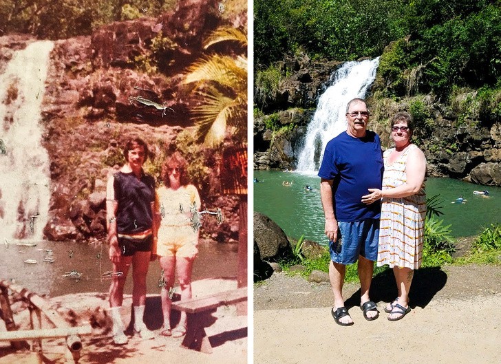 16. Rodzice pojechali na Hawaje 30 lat temu, podczas miesiąca miodowego. W tym roku wrócili tam i odtworzyli to zdjęcie.