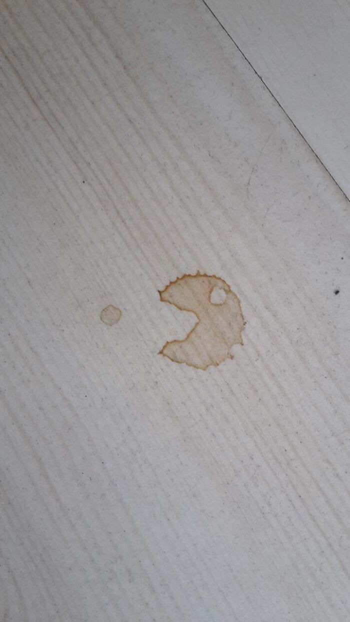 "Plama po kawie na mojej podłodze wygląda jak Pac-Man."