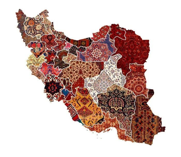 Mapa regionalnych wzorów dywanów w Iranie