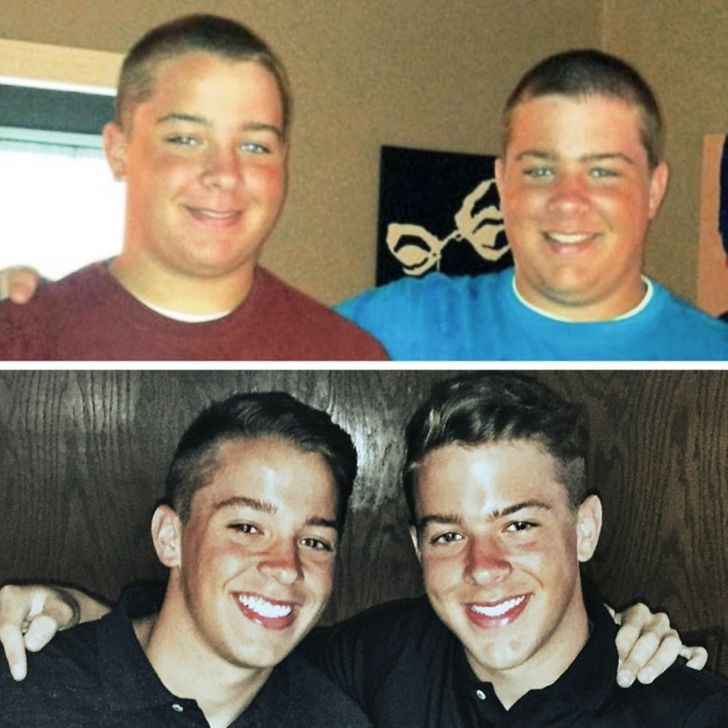 "Ja i mój bliźniak postanowiliśmy zrzucić parę kilogramów. Zdjęcia zrobione w odstępie dwóch lat."