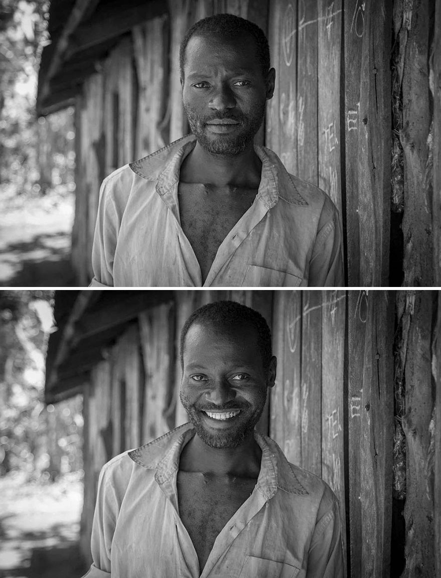 5. "Pochylał się nad wygasającym ogniskiem i pustym czajnikiem po herbacie, gdy zbliżyłem się do jego domu w Muthatari w Kenii i poprosiłem o uśmiech."