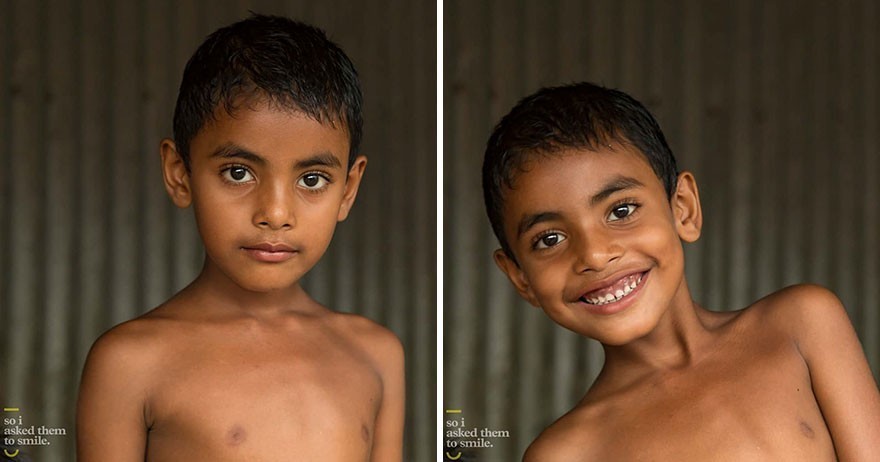 8. "Bawił się ze swoim bratem po powrocie ze szkoły, pewnego wilgotnego popołudnia w wiosce Nirdoi w Indiach. Poprosiłem go o uśmiech."