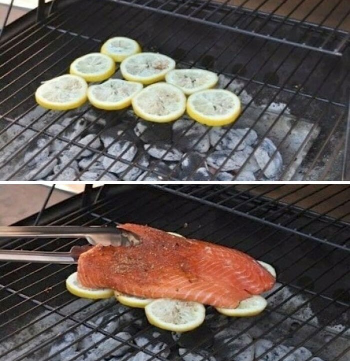Ułóż rybę na plasterkach cytryny, by zapobiec jej przypaleniu w trakcie pieczenia.
