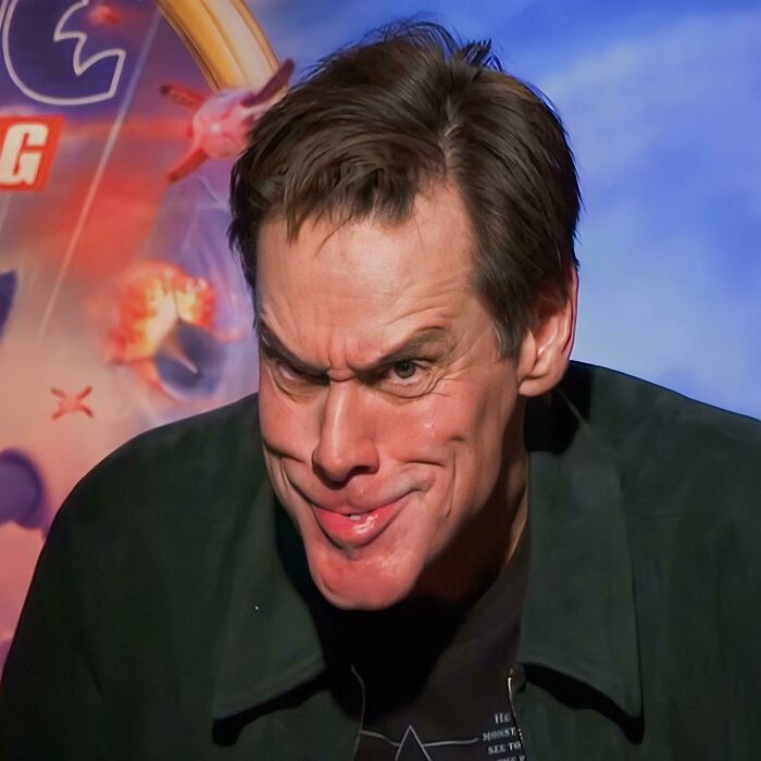 Jim Carrey wykonujący twarz Grincha bez makijażu