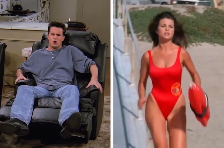Chandler ogląda "Słoneczny patrol" dla widoku biegnącej Yasmine Bleeth. W tamtym okresie, Matthew Perry był jej rzeczywistym chłopakiem.