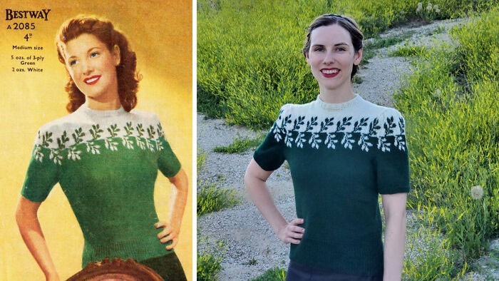 "Skończyłam sweter w stylu lat 40 i chciałam się pochwalić."