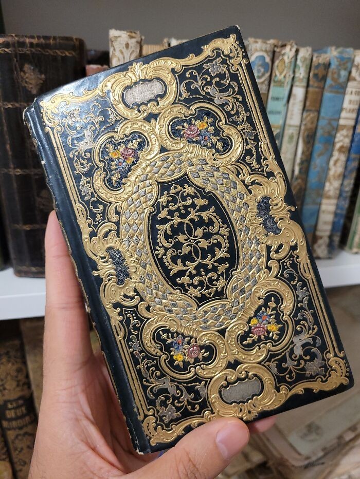 Przepięknie wykonana okładka książki Le Manuscrit Bleu z 1848 roku