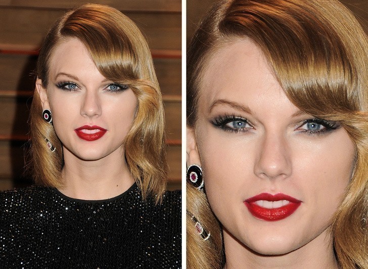 4. Taylor Swift įkando skruostus, kad paryškintų skruostikaulius.