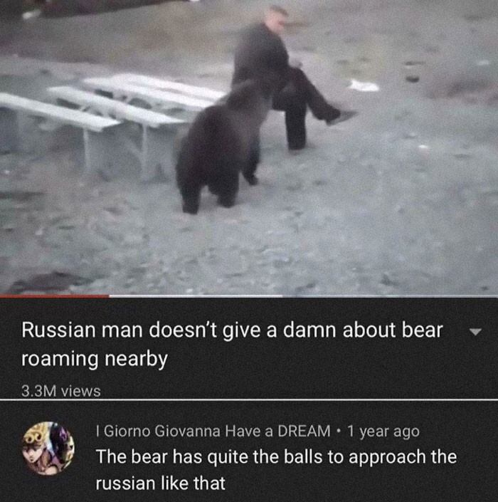 "Ten niedźwiedź musi być bardzo odważny, skoro podchodzi w pobliże Rosjanina."