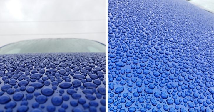 "Krople wody na masce mojego auta przypominają setki małych kamyków."