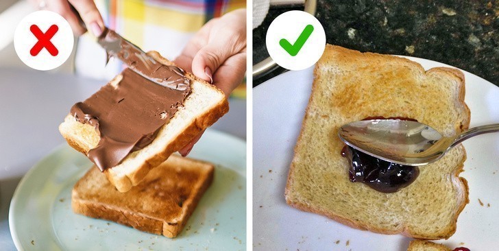 14. Użyj łyżki do rozsmarowania masła czy dżemu na kanapce. Rozprowadza się łatwiej, a chleb nie kruszy się.