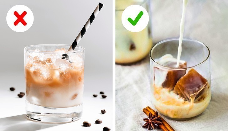 4. Aby uniknąć rozrzedzania mrożonej kawy, zrób kostki lodu właśnie z kawy, a nie samej wody.