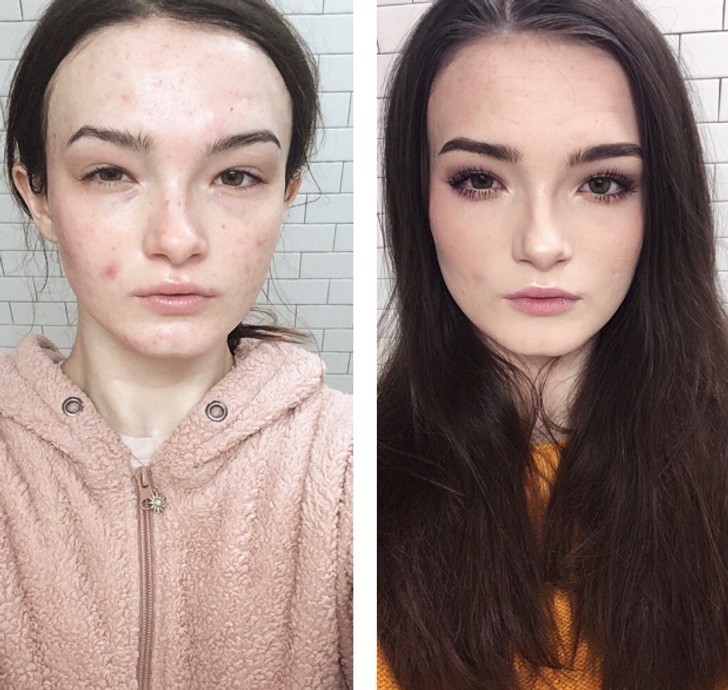 10. "Przed i po nałożeniu makijażu w stylu soft-glam."